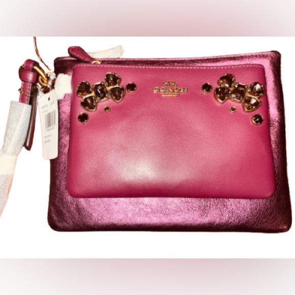 💌 NWT* 2 COACH Wristlet & Pouch Leather VIP Jeweled Bundle Set of 2 - Picture 6 of 16